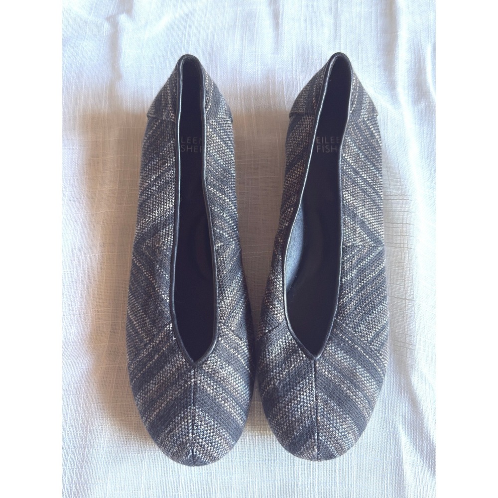 Eileen Fisher Grey Chevron Metallic Ballet Flats Vero Cuoio Size 8.5